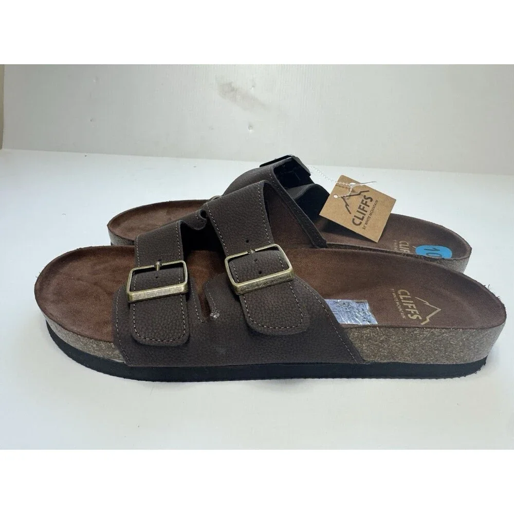 Cliffs by White Mountain Brown Double Buckle Slide Sandals Men’s Size 10 NWT